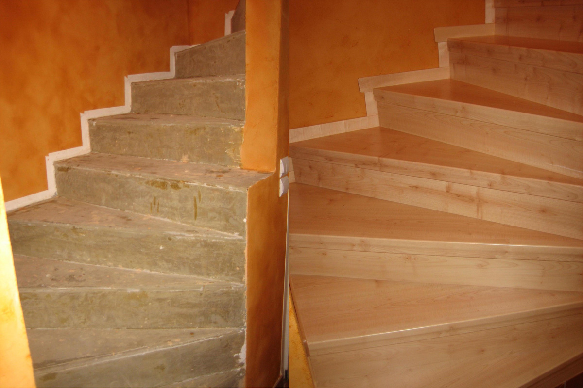 Laminat Ahorn auf Betontreppe